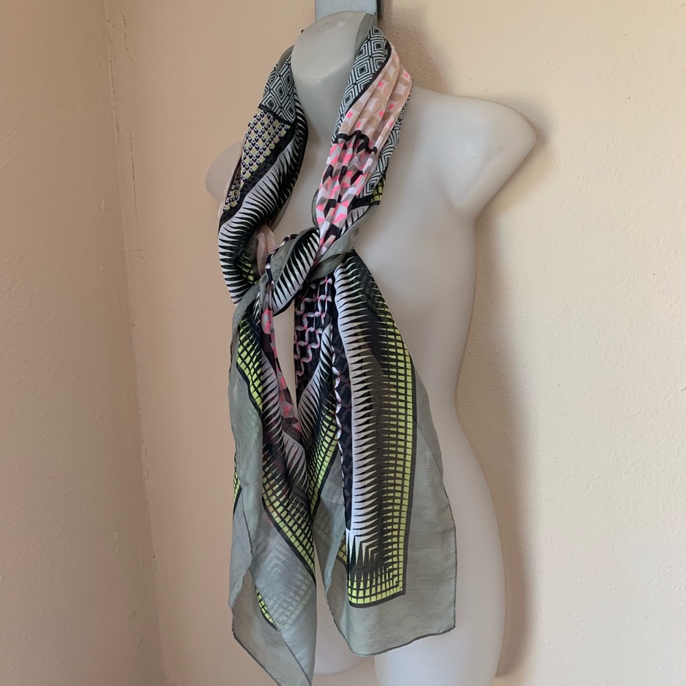 Geometric Vintage Scarf with Pink Black Squares